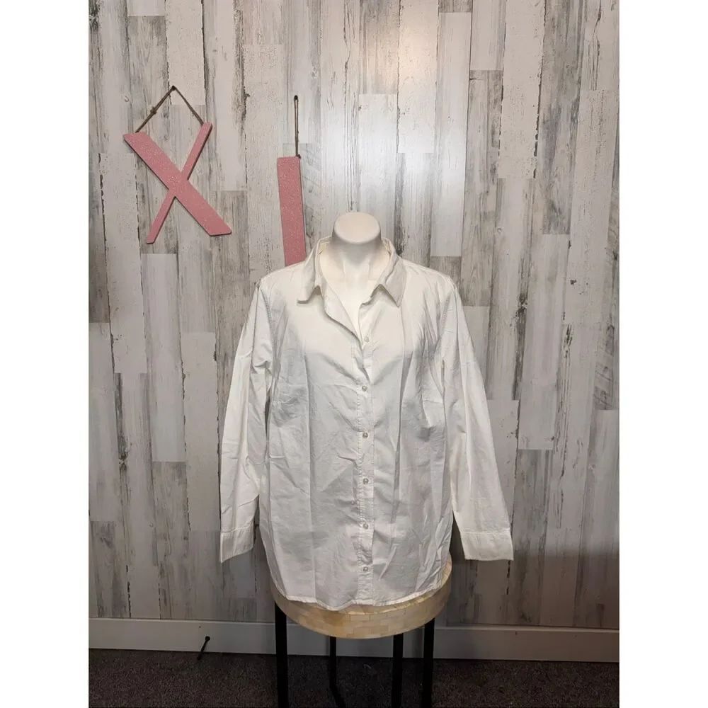 H&M Solid White Button Up Shirt Womens Size Extra Large XL Long Sleeve Cotton Bl